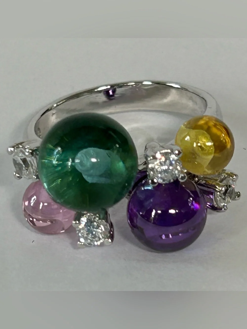 Multicolor Glass Bubble Cluster Ring - Women Jewelry